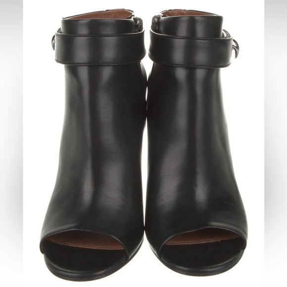 Givenchy Black Leather Shark Lock Peep Toe Ankle Boots Size 40.5 - Picture 7 of 10